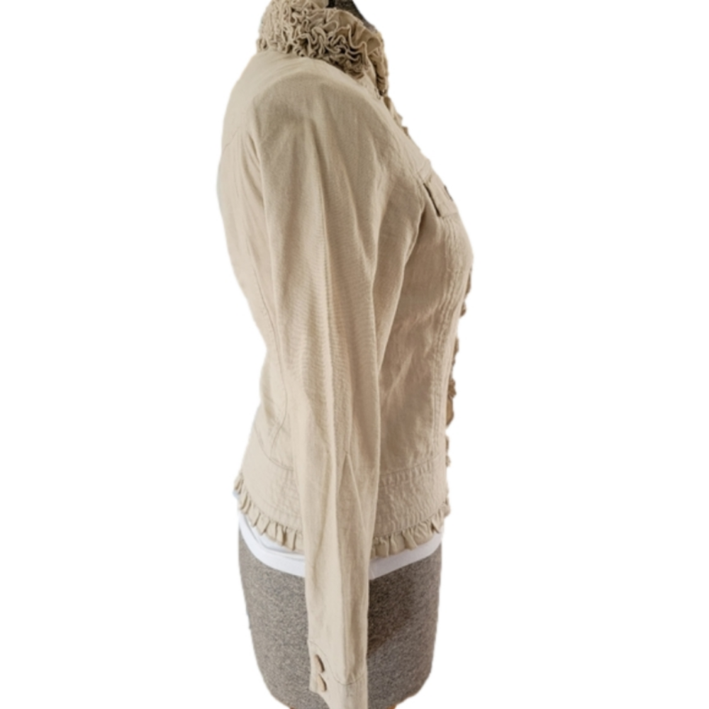 Tribal Linen Tan Ruffled Jacket Coat-Size 4 - Picture 2 of 6